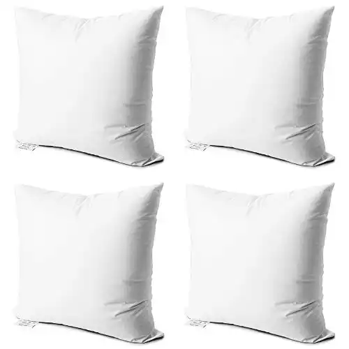 EDOW Throw Pillow Inserts,Set of 4 Soft Hypoallergenic Down Alternative Polyester Square Form Decorative Pillow, Cushion,Sham Stuffer,Cotton Cover. (White, 18x18)