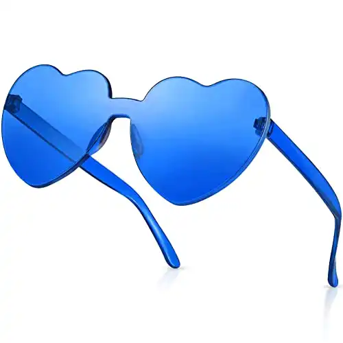 RTBOFY Dark Blue Heart Sunglasses for Fashion Party Queen Style, Rimless Heart Shaped Sunglasses for Women Party Favor