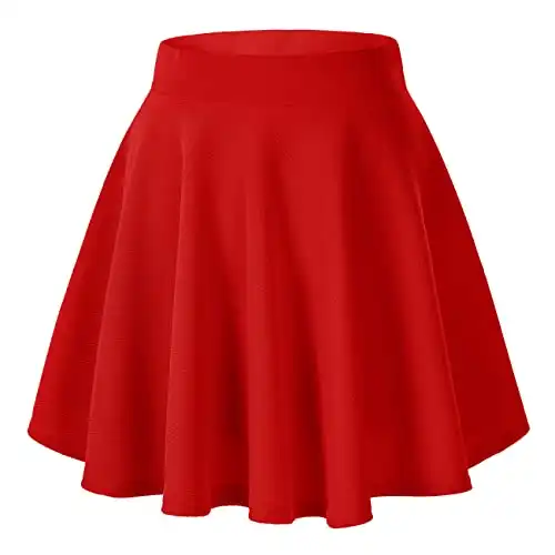Women's Basic Versatile Stretchy Flared Casual Mini Skater Skirt (Medium, Red)