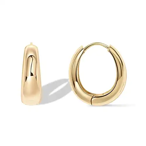 PAVOI 14K Gold Plated Sterling Silver Post Small Chunky Hoops Earrings | Thick Lightweight Gold Hoop Earrings for Women (Yellow Gold)