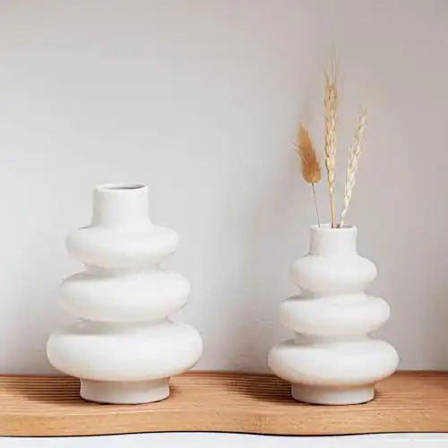 Ceramic Vases Set of 2, Off-White Creative Vase, Ceramic Vase for Pampas Grass, Home Decor Accessories Living Room, Dried Flower Vase, Boho Vase, Decorative Aesthetic Room Decor Ornaments