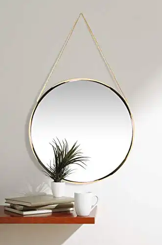 Franc Gold Round Wall Mirror | Circular Gold Mirror on Chain | 17.5 inch Diameter | Modern Glam Collection | Real Metal Chain for Easy Hanging | Perfect for Bathroom, Bedroom, Kids Room, Living Room