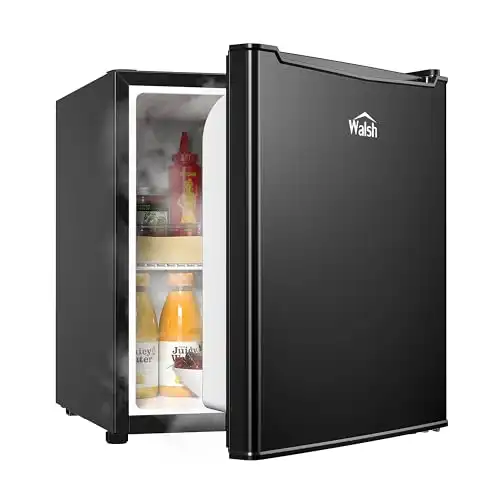 Walsh Compact Refrigerator, Single Door Mini Fridge, Energy Efficient, Adjustable Mechanical Thermostat with Chiller, Reversible Doors and Leveling Front Legs, 1.7 Cu Ft., Black