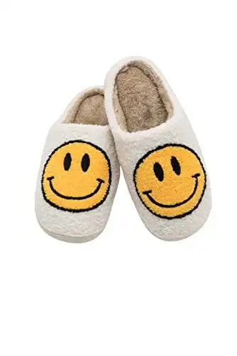 CHATTE Retro Smiley Face Comfort Indoor Outdoor Cozy Trendy Slip-On Slipper (WHITE-ORIGINAL, SMALL, numeric_6_point_5)