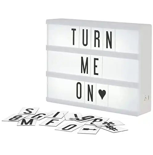 My Cinema Lightbox - Mini Cinema Lightbox, 8"x6" - Personalized Light Box Sign with 100 Letters, Numbers, & Symbols, USB cable included, white light box with letters