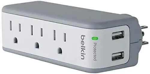 Belkin Wall Mount Surge Protector - 3 AC Multi Outlets & 2 USB Charger Ports - Heavy Duty Flat Rotating Plug for Home, Office, Travel, Computer Desktop & Phone Charging Brick (918 Joules)