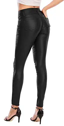 ECUPPER Womens Black Faux Leather Stretch Push Up Sexy Pants 29" Inseam-Regular S-34