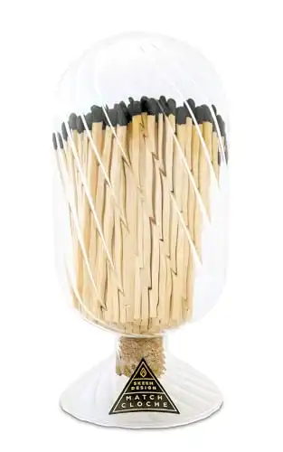 Skeem Helix Match Cloche with Striker - Includes 120 4 Inch Matches (Black-Tipped Matches) - Perfect Candle Matches, Trendy Fireplace Decor