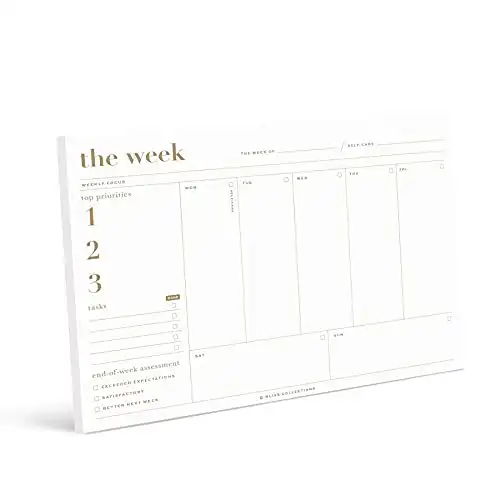 Bliss Collections Essential Weekly Planner 6 x 9 with 50 Undated Tear-Off Sheets, Metallic Gold Organizer Notepad to Track Productivity, Tasks, Health Habits, Notes and More