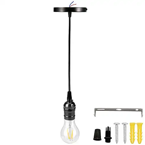 ACBungji Vintage Pendant Light Kit for Edison Bulb,Mini Hanging Lighting Fixture DIY with Industrial E26 Socket 3.6FT Electrical Ceiling Cord Hardwire for Indoor Kitchen,Black Color