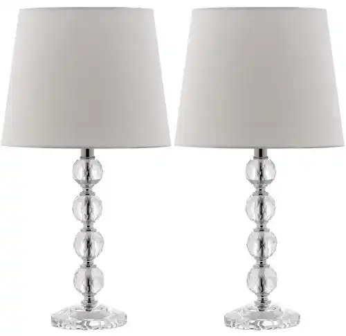 SAFAVIEH Lighting Collection Nola Modern Glam Stacked Crystal Ball/ Off-White Shade 16-inch Bedroom Living Room Home Office Desk Nightstand Table Lamp Set of 2 (LED Bulbs Included)