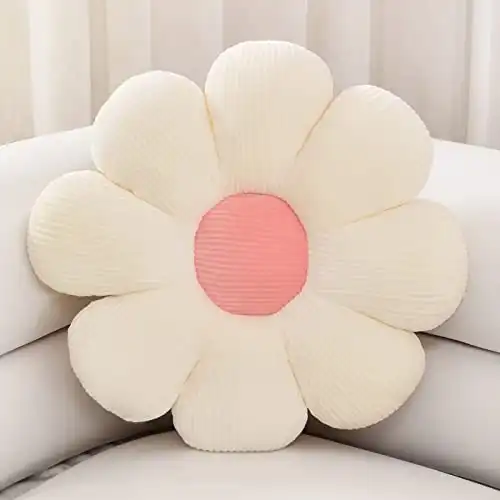 Sioloc Flower Shaped Throw Pillow Butt Cushion, Floor Pillow,Seating Cushion,Cute Room Decor & Plush Pillow for Bedroom Sofa Chair(White,15.7'')