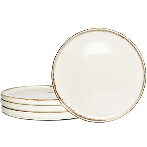 Bosmarlin Ceramic 10.5 Inch Dinner Plates Set of 4, Stoneware Plate for Salad, Pasta, Dessert, Microwave and Dishwasher Safe (Beige, 10.5 in)