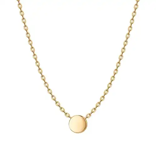 PAVOI 14K Yellow Gold Plated Tiny Dot Necklace Round Circle Pendant Necklace | Gold Necklaces for Women