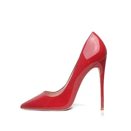 GENSHUO Women's 4.7 Inch Pumps Pointy Closed Toe Stiletto Sexy High Heels Slip on Porm Party Wedding Dress Shoes Red Size 7