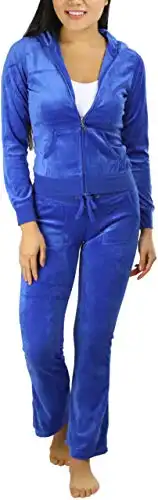 ToBeInStyle Women's Velour Tracksuit Jacket and Matching Pants - Royal Blue - XL