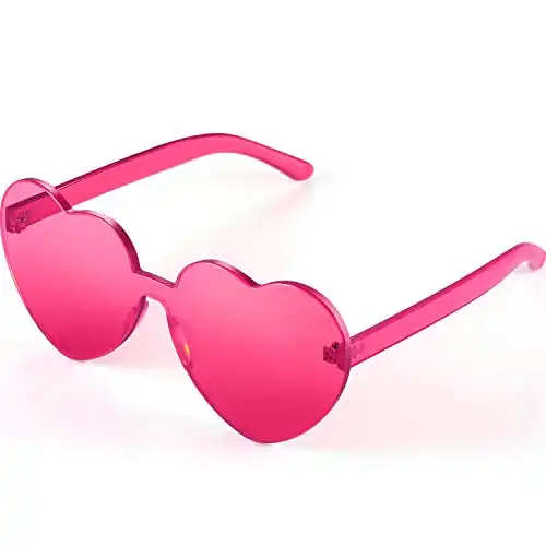 Maxdot Heart Shape Sunglasses Rimless Transparent Heart Glasses Party Favors (Transparent Deep Pink)
