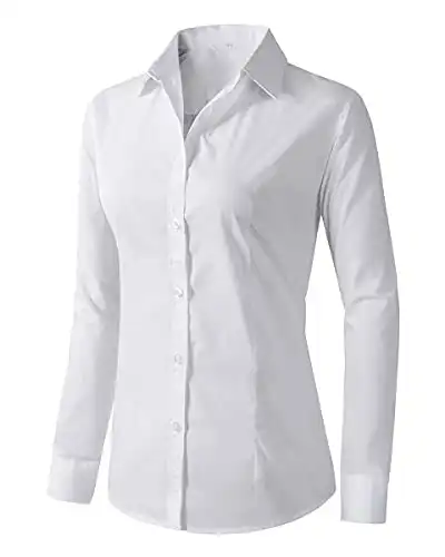 Women's Formal Work Wear White Simple Shirt (225 White, S)