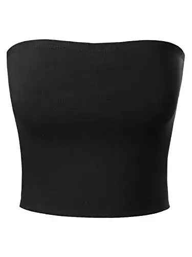 MixMatchy Women's Causal Strapless Basic Sexy Tube Top Black L