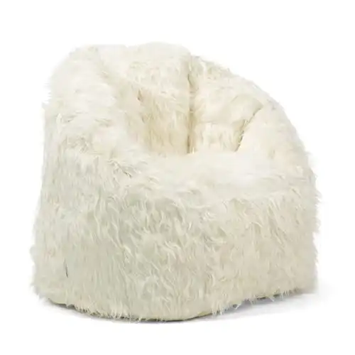 Big Joe Milano Bean Bag Chair, Ivory Shag Fur, Soft Faux Fur, 2.5 feet