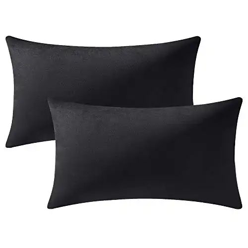 DEZENE Decorative Pillow Covers 12x20 Black: 2 Pack Cozy Soft Velvet Rectangular Throw Pillow Cases for Farmhouse Home Decor