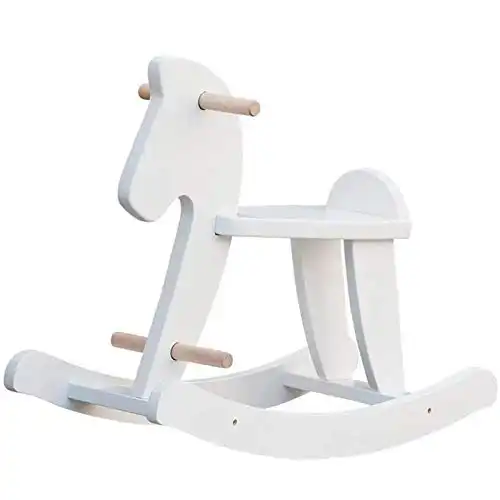 labebe - Wooden Rocking Horse, Baby Wood Ride On Toys for 18 Months Up, White Rocker Toy for Kid, Toddler Ride Animal Indoor/Outdoor, Boy&Girl Rocking Animal, Infant Ride Toy, Christmas/Birthday G...