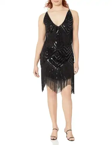 BABEYOND Women's 1920s Flapper Dress V Neck Slip Dress Roaring 20s Great Gatsby Dress for Party (Black, M)
