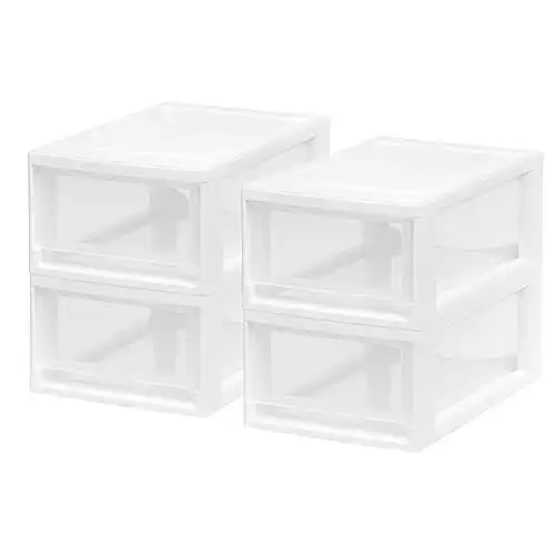 IRIS USA 6 Quart Compact Stackable Plastic Storage Drawer, 4 Pack, White