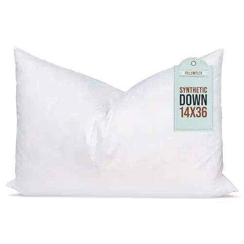 Pillowflex Synthetic Down Pillow Insert - 14x36 Down Alternative Pillow, Ultra Soft Body Pillow, Large Standard Body Bed Sleeping Pillow - 1 Decorative Pillow Form