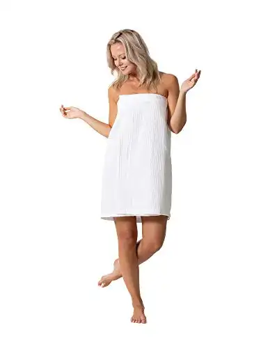 Turkish Linen Women’s Waffle Spa Body Wrap with Adjustable Closure (One Size, White)