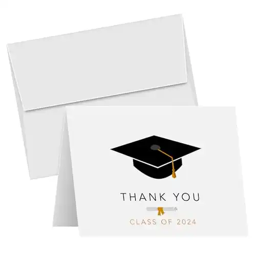 Graduation Cards 2024 – Thank You Card - Cute & Stylish Greeting, Appreciation, Celebratory Greeting Card | 4.25 x 5.5” When Folded (A2 Size) | 80lb Cover (216gsm) | 25 per Pack (Class of 2024...