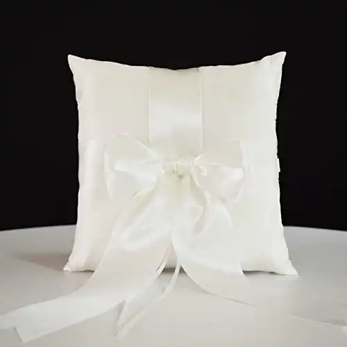 STAFUNI Wedding Ring Pillow, Ivory Ring Bearer Pillow, Simple Collection of Big Bow, Ring Bearer Holder for Wedding Party Ceremony