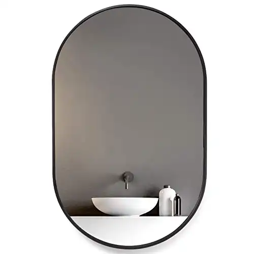 HOWOFURN Oval Wall Mirror, 24x36 Oval Black Bathroom Mirrors, Wall Mounted Mirror, Oval Vanity Mirror Metal Frame, Vertical & Horizontal Hang, Ideal for Bathroom, Bedroom, Living Room, Entryway