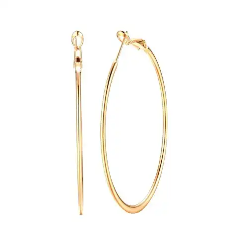 Dainty 70mm 14K Yellow Gold Silver Big Large Hoop Earrings For Women Girls Sensitive Ears Fashion Round Circle Huggie Hypoallergenic Hoops 3 Inch Minimalist Hooped Gifts Bff Birthday (Yellow Gold)