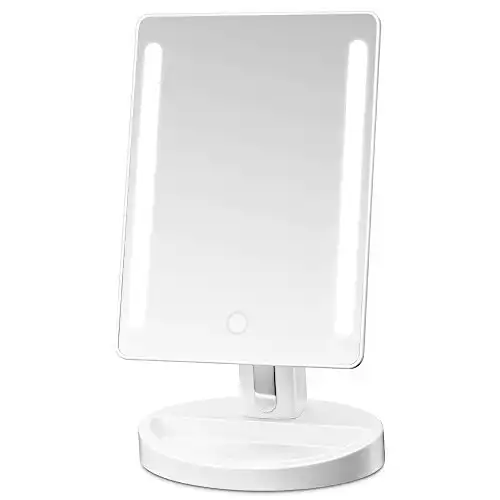 Gotofine LED Lighted Vanity Mirror/Natural Bright Light Makeup Mirror with Adjustable 3.5 Inches 10x Magnification Spot Mirror, Movable & Two Power Supply Mode (White)