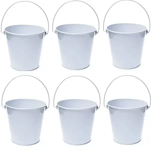 TAKMA Small Metal Buckets with Handle - 6 Pack 4.3 Inch Colored Galvanized Bucket for Kids,Classroom,Crafts,and Party Favors (4.3" Top,White)