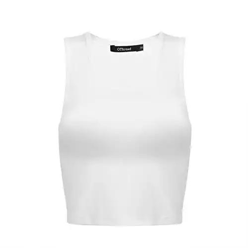 OThread & Co. Women's Basic Crop Tops Stretchy Casual Scoop Neck Sleeveless Crop Tank Top (Small, White)
