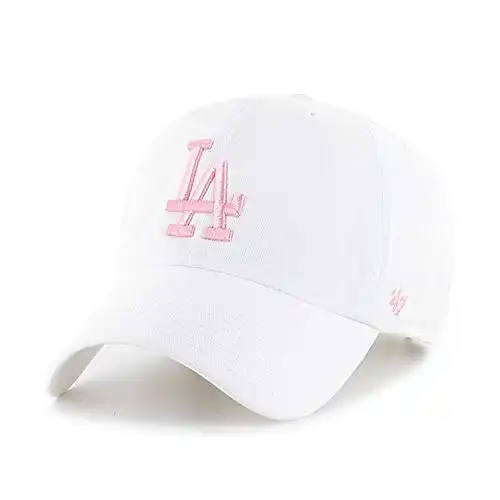 '47 Brand Los Angeles LA Dodgers Clean Up Adjustable Hat - White/Pink, Unisex, Adult - MLB Baseball Cap