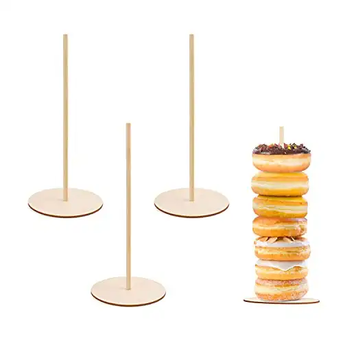 4 Set Wood Donut Holder Stand Wooden Donut Bagels Display Stand Bar Doughnuts Stands Sweet Dessert Candy Display Rack Cart for Wedding Birthday Party Baby Shower Decoration