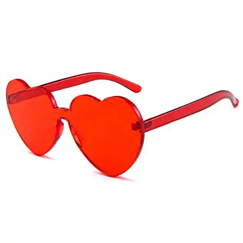 Dollger Heart Shape Sunglasses for women One Piece Transparent Rimless Candy Color Heart Glasses Red