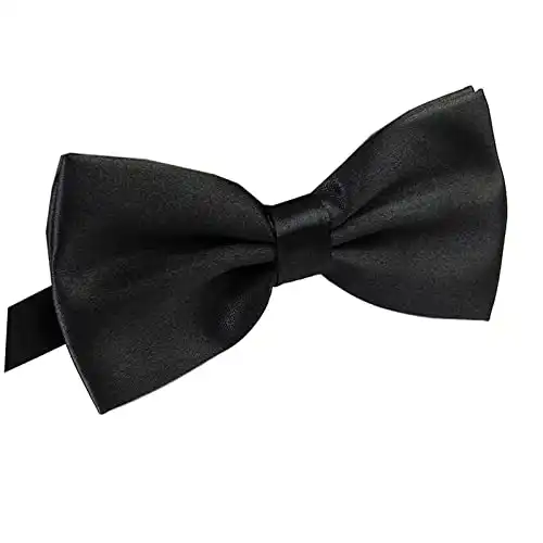 AWAYTR Men's Pre Tied Bow Ties for Wedding Party Fancy Plain Adjustable Bowties Necktie (Black)