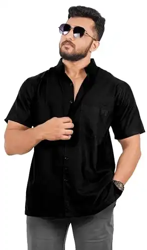 LA LEELA Men's Hawaiian Shirts Solid Beach Shirts Casual Short Sleeve Button Down Collared Shirt Men XXL Black, Plain