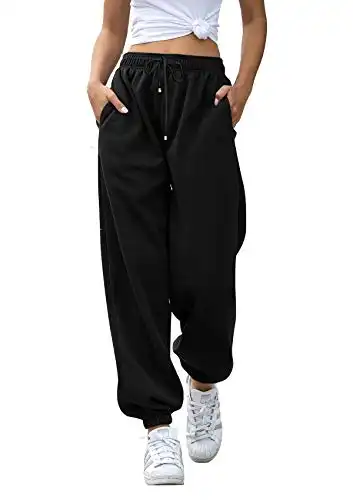 Cute Clothes for Teens Women's Winter Cinch Bottom Stacked Sweatpants Women High Waisted Athletic Workout Joggers Lounge Sweat Pants with Pockets Black XS