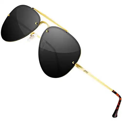 ATTCL Unisex Mirrored UV400 Polarized Sunglasses for Men Women Driving Fishing Metal lightweight 7211 Gold+Black