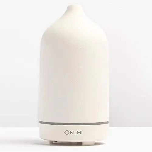 Kumi Stone Diffuser, White Ceramic Cover, Ultrasonic Technology for Aromatherapy and Diffusing Essential Oils (White)