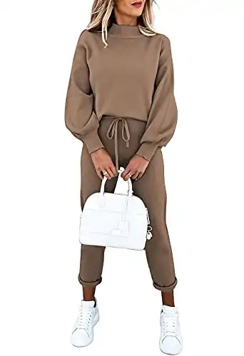 Womens 2 Piece Hoodie and Jogger Set Warm Cosy Soft Loungewear Sweatshirt  and Drawstring Baggy Jogger (Multicolor : Apricot, Size : Large)