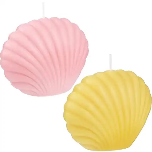 2 Pieces Seashell Scented Candles Aesthetic Trendy Candles Poured Handmade Soy Wax Candle Shell Shape Candle Freesia Seashell Candle for Danish Pastel Room Decor (Pink, Yellow)