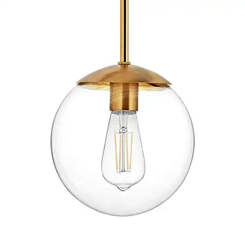 MOTINI Globe Pendant Light, 1-Light Gold Brushed Brass Pendant Lighting with 8" Clear Glass Shade, Single Ceiling Hanging Light Fixture for Kitchen Island, Dining Room