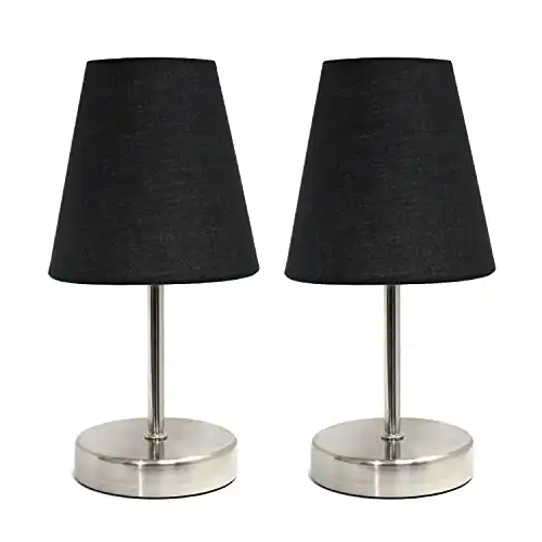 Simple Designs LT2013-BLK-2PK Sand Nickel Mini Basic Table Lamp with Fabric Shade 2 Pack Set, Black , 2 Count