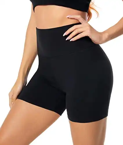 FULLSOFT High Waisted Biker Shorts for Women-5" Tummy Control Fitness Athletic Workout Running Yoga Gym Shorts(Black,Large-X-Large)